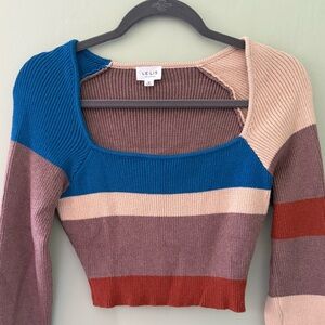 Le Lis Ribbed Knit Sweater in colorful pattern size medium